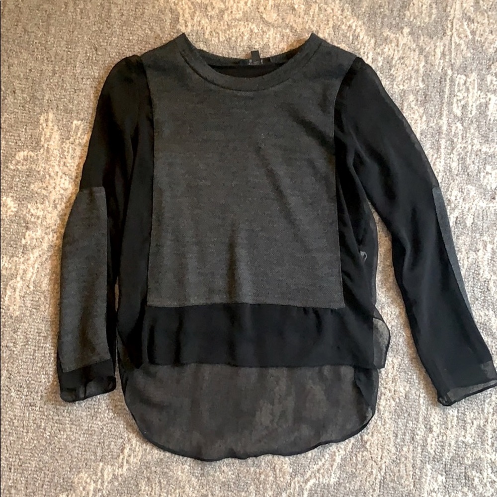 Aryn K Grey Sweater w/ Sheer Black Chiffon Detail